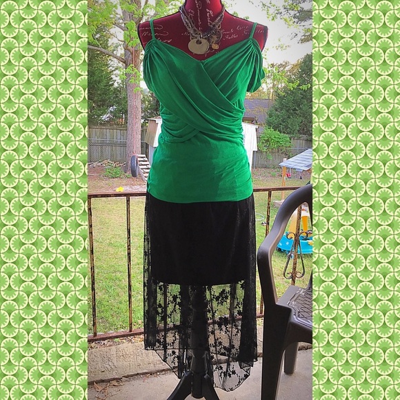 {VENUS} Green Draped Criss Cross Cold Shoulder Top - Picture 2 of 7